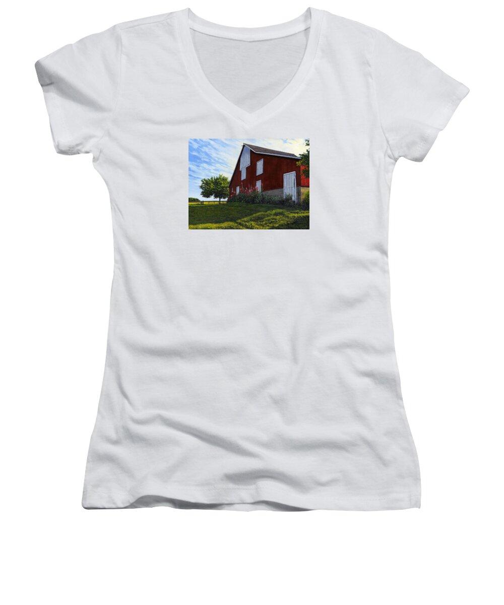 Barn Women's V-Neck featuring the painting The Old Stucco barn by Bruce Morrison