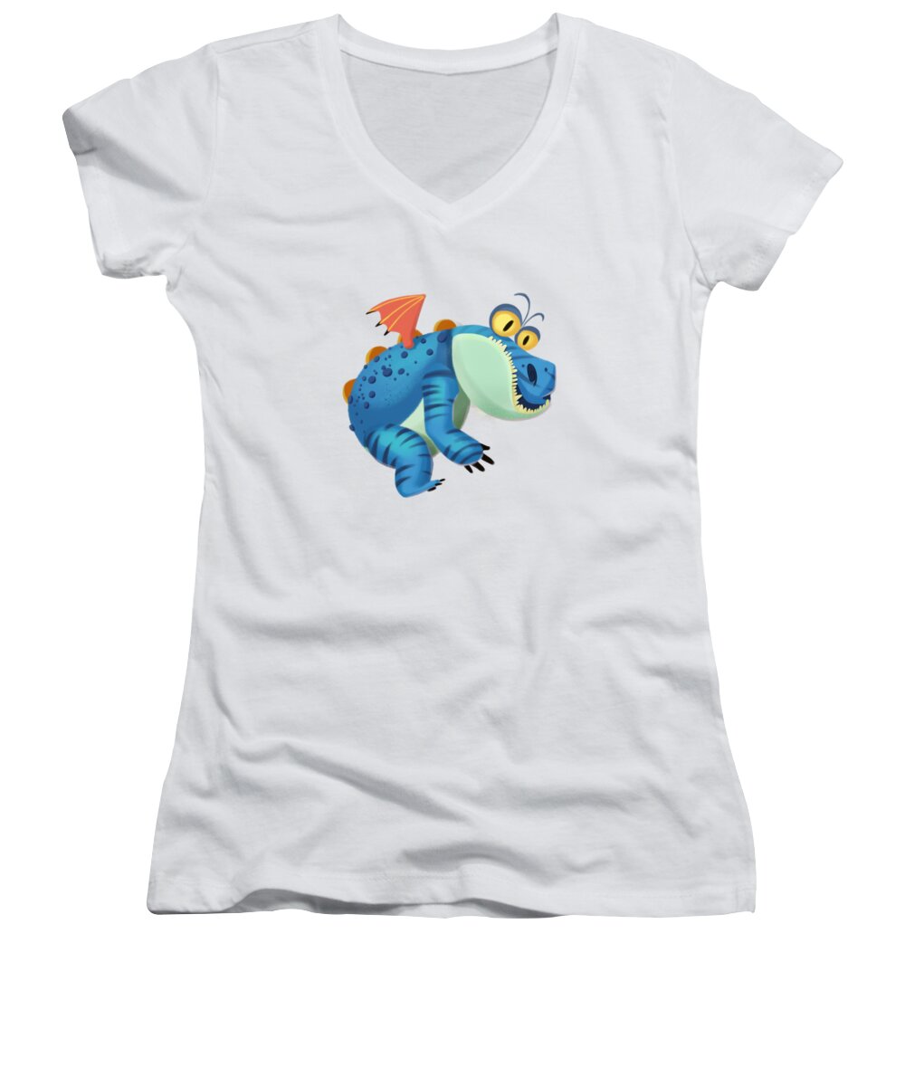 Card Women's V-Neck featuring the painting The Sloth Dragon Monster by Next Mars