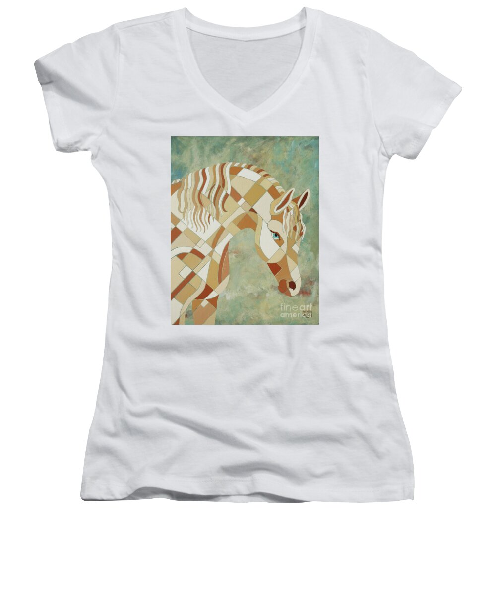 White Horse Women's V-Neck featuring the painting The Tao of Positive Expectations by Barbara Rush