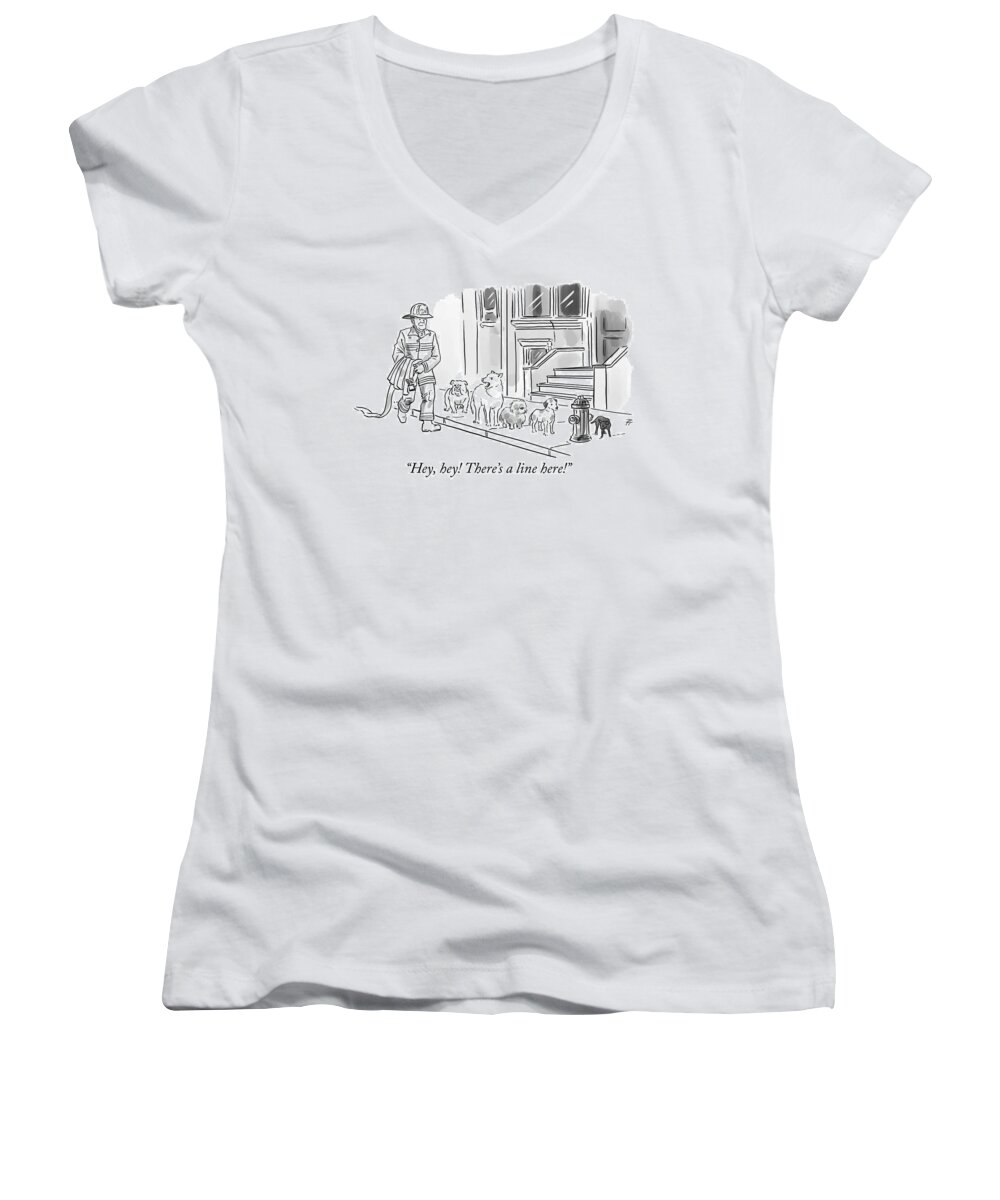 hey Women's V-Neck featuring the drawing Theres a line here by Pia Guerra