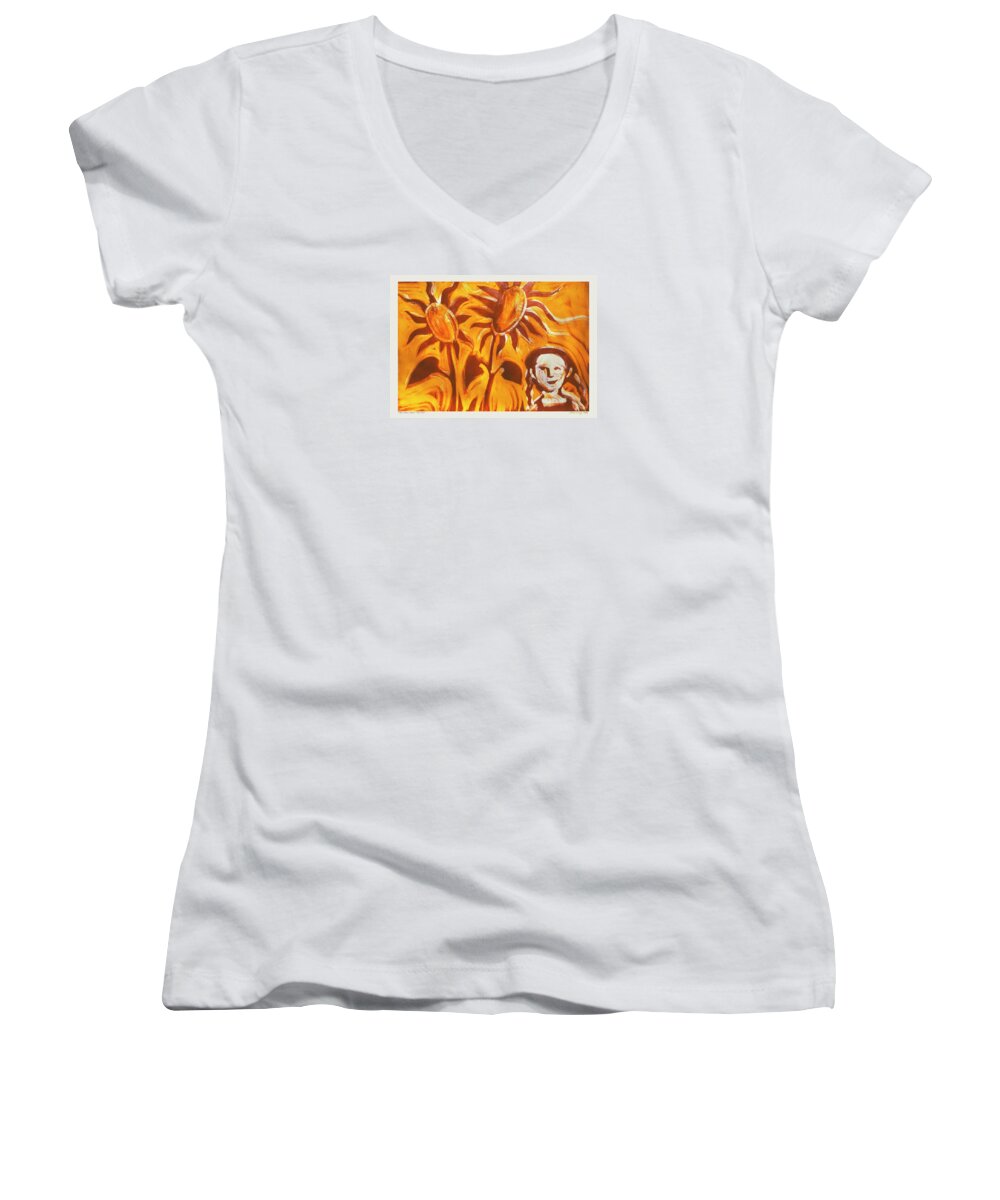 Monotype Women's V-Neck featuring the painting They Were Great That Year by Laura Lee Cundiff