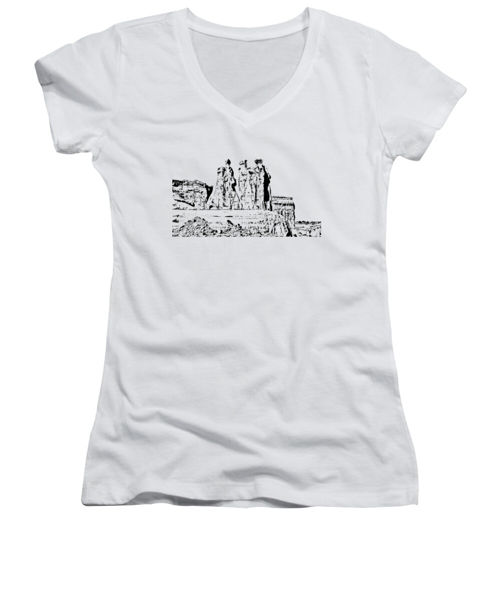 Landscape Women's V-Neck featuring the photograph Three Gossips Drawing by John M Bailey
