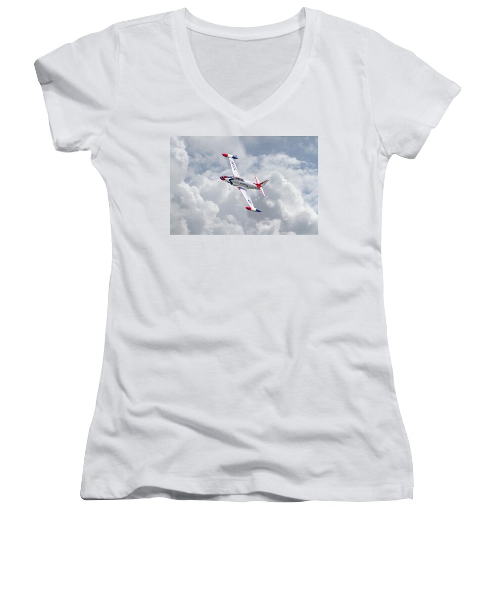 Aircraft Women's V-Neck featuring the photograph Thunderbirds - T33 by Pat Speirs