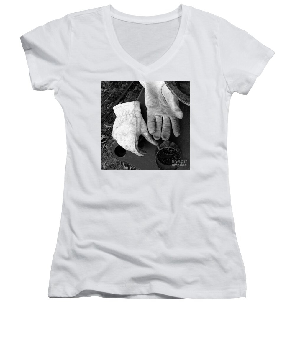White Leather Gloves Women's V-Neck featuring the photograph Reward by Rosanne Licciardi