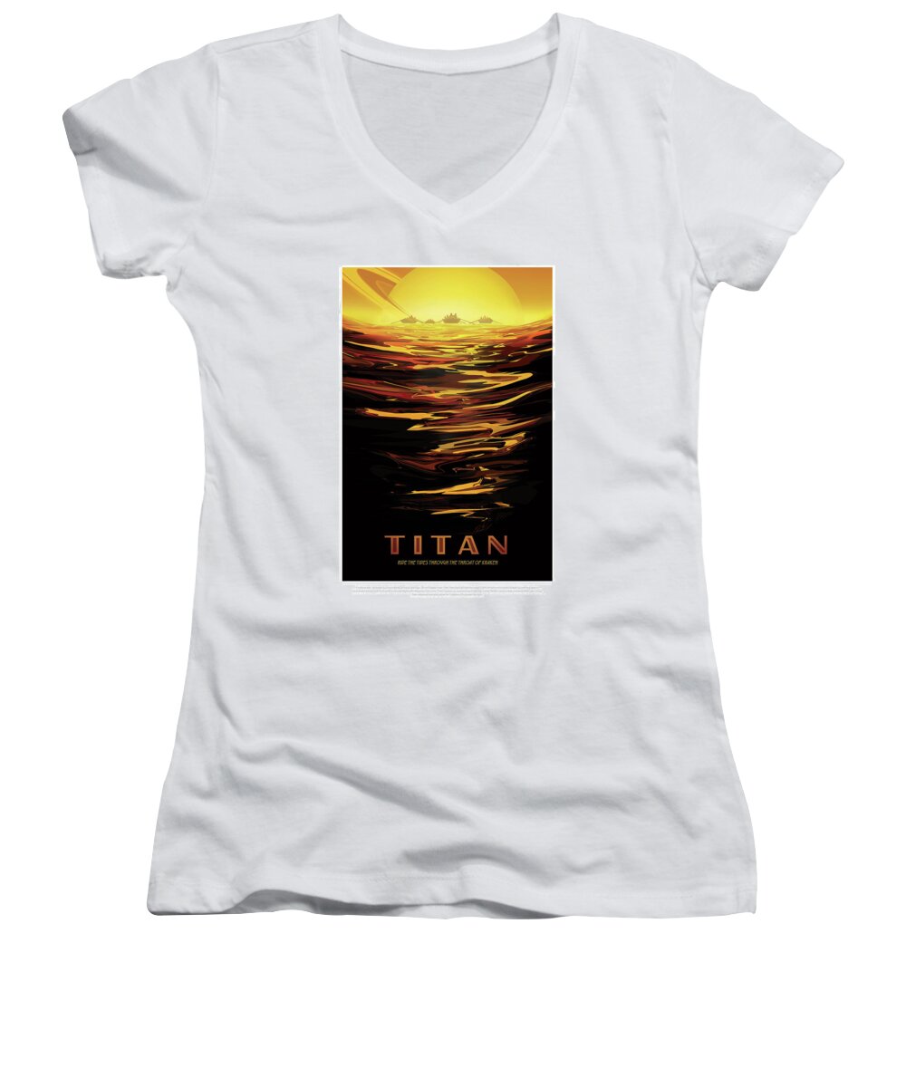 Titan Women's V-Neck featuring the photograph Titan - Ride The Tides Through The Throat Of Kraken - Vintage NA by Mark Kiver