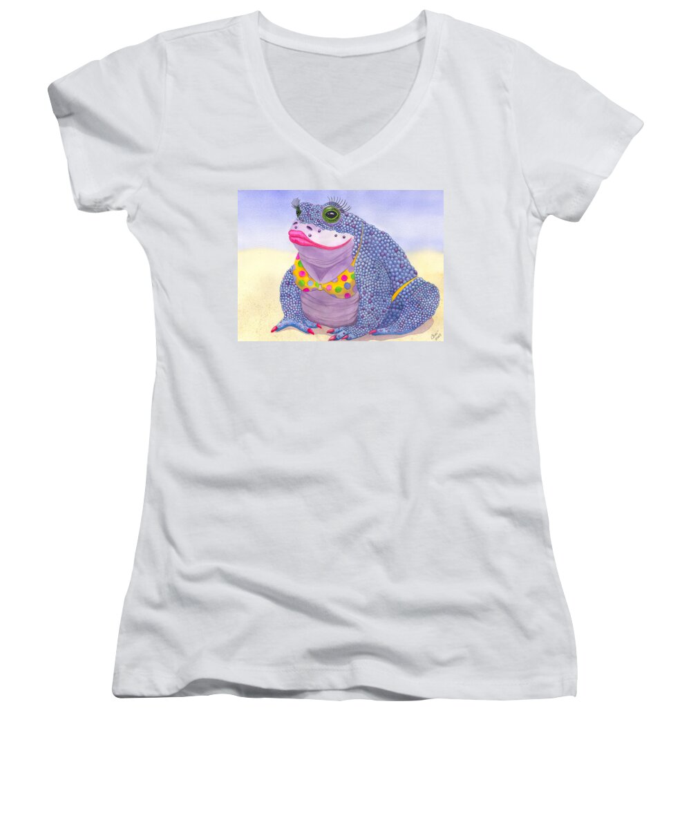 Toad Women's V-Neck featuring the painting Toadaly Beautiful by Catherine G McElroy