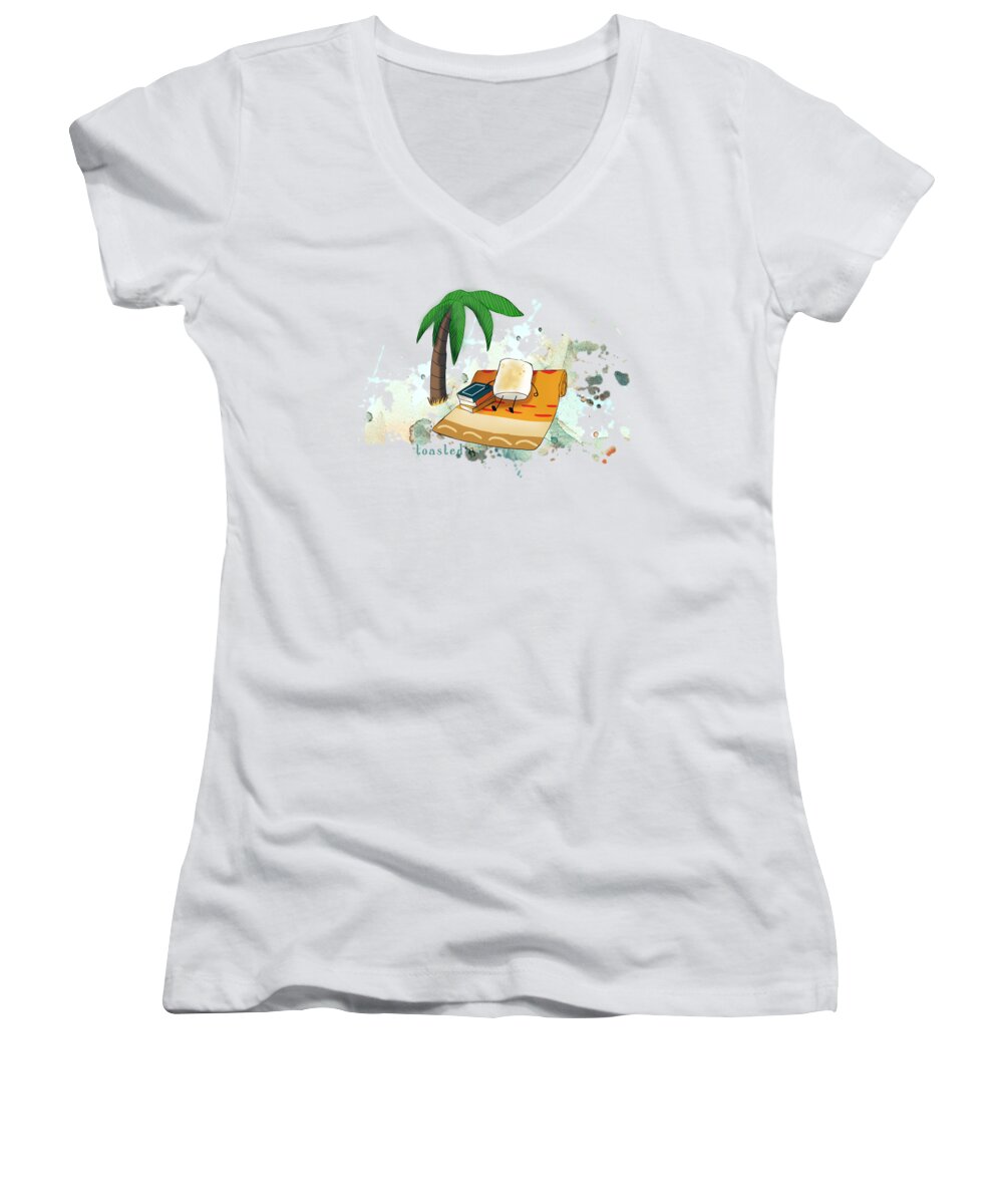 Toasted Women's V-Neck featuring the digital art Toasted Illustrated by Heather Applegate