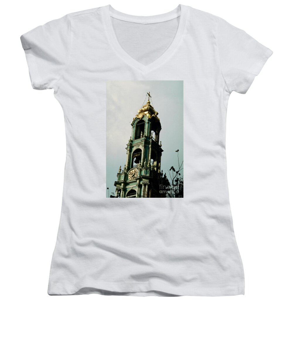 Trinity Lavra Of St. Sergius Women's V-Neck featuring the photograph Tower Trinity Lavra of St. Sergius Sergiev Posad Zagorsk by Wernher Krutein