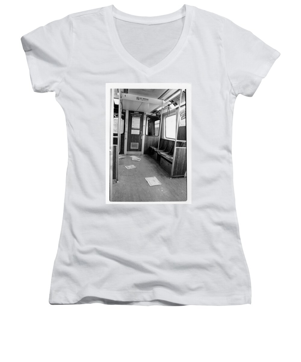 Dirty Train Women's V-Neck featuring the photograph Train Car by Joseph Caban