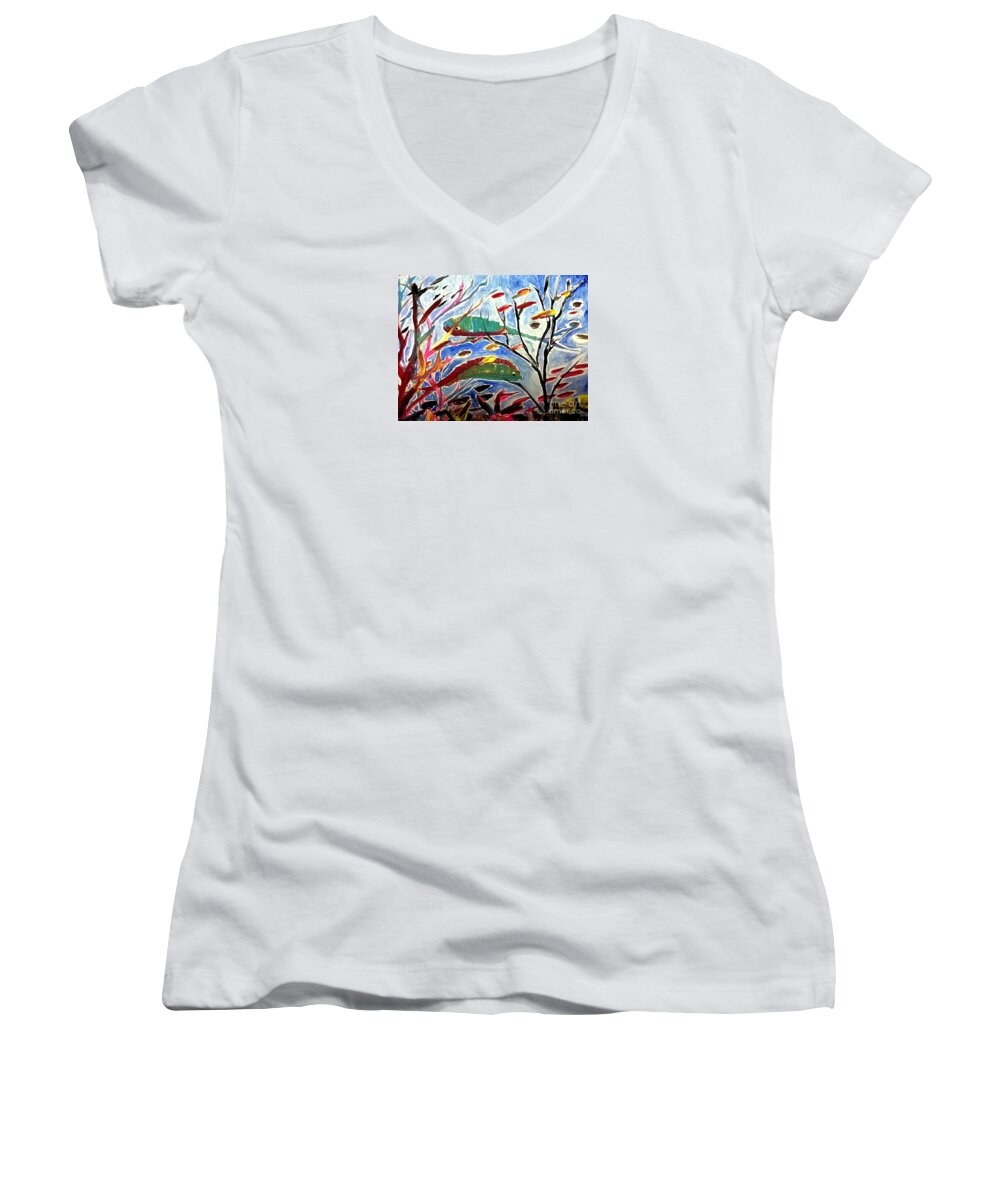 Tropical Beach Fish Ocean Sea Women's V-Neck featuring the painting Tropical Dream by James and Donna Daugherty