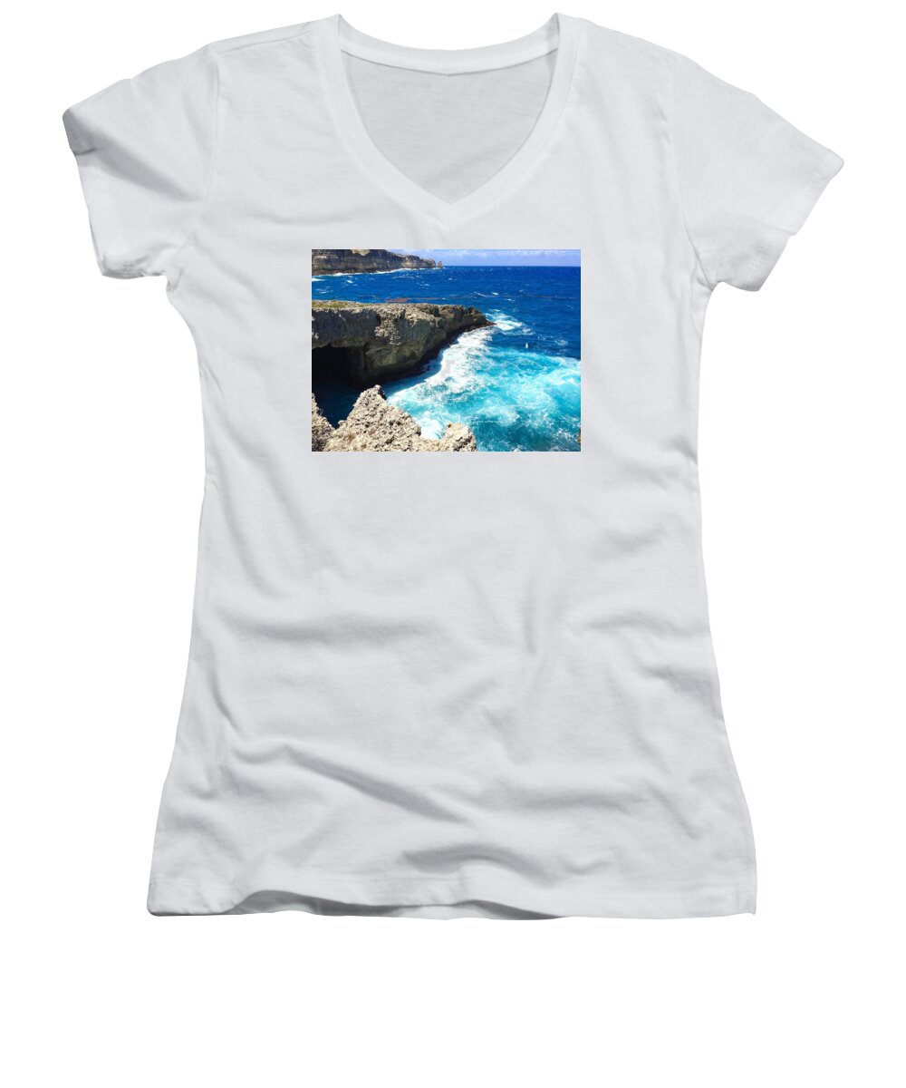 Guadeloupe Women's V-Neck featuring the photograph Trou Madame Coco, Guadeloupe by Cristina Stefan