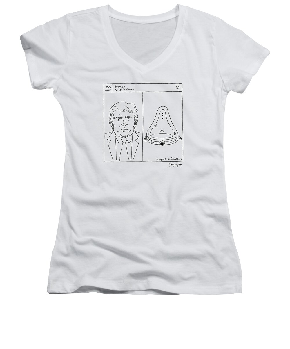 Donald Trump Women's V-Neck featuring the drawing Trump Fountain by Jeremy Nguyen