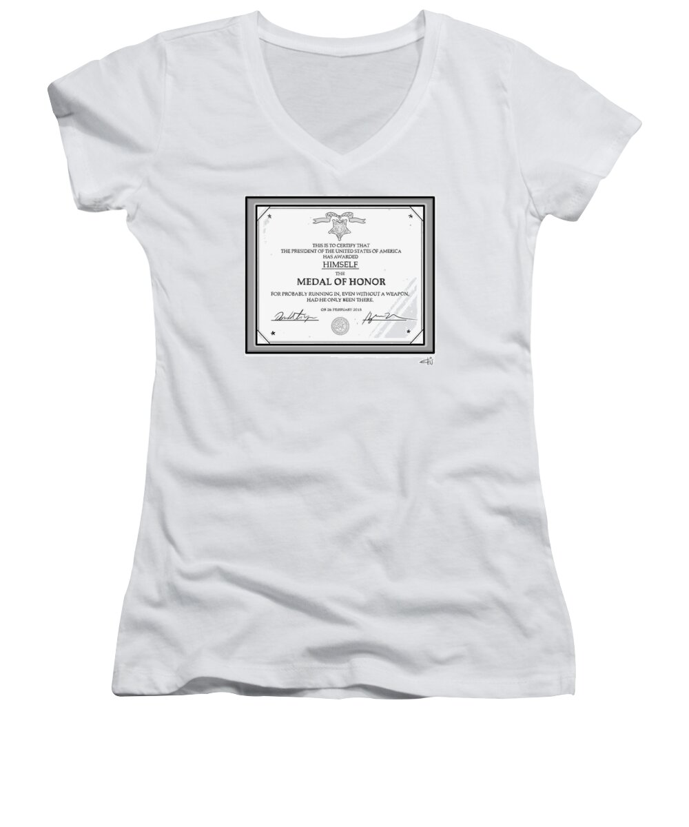 Medal Of Honor Women's V-Neck featuring the drawing Trump Medal of Honor by Ellis Rosen