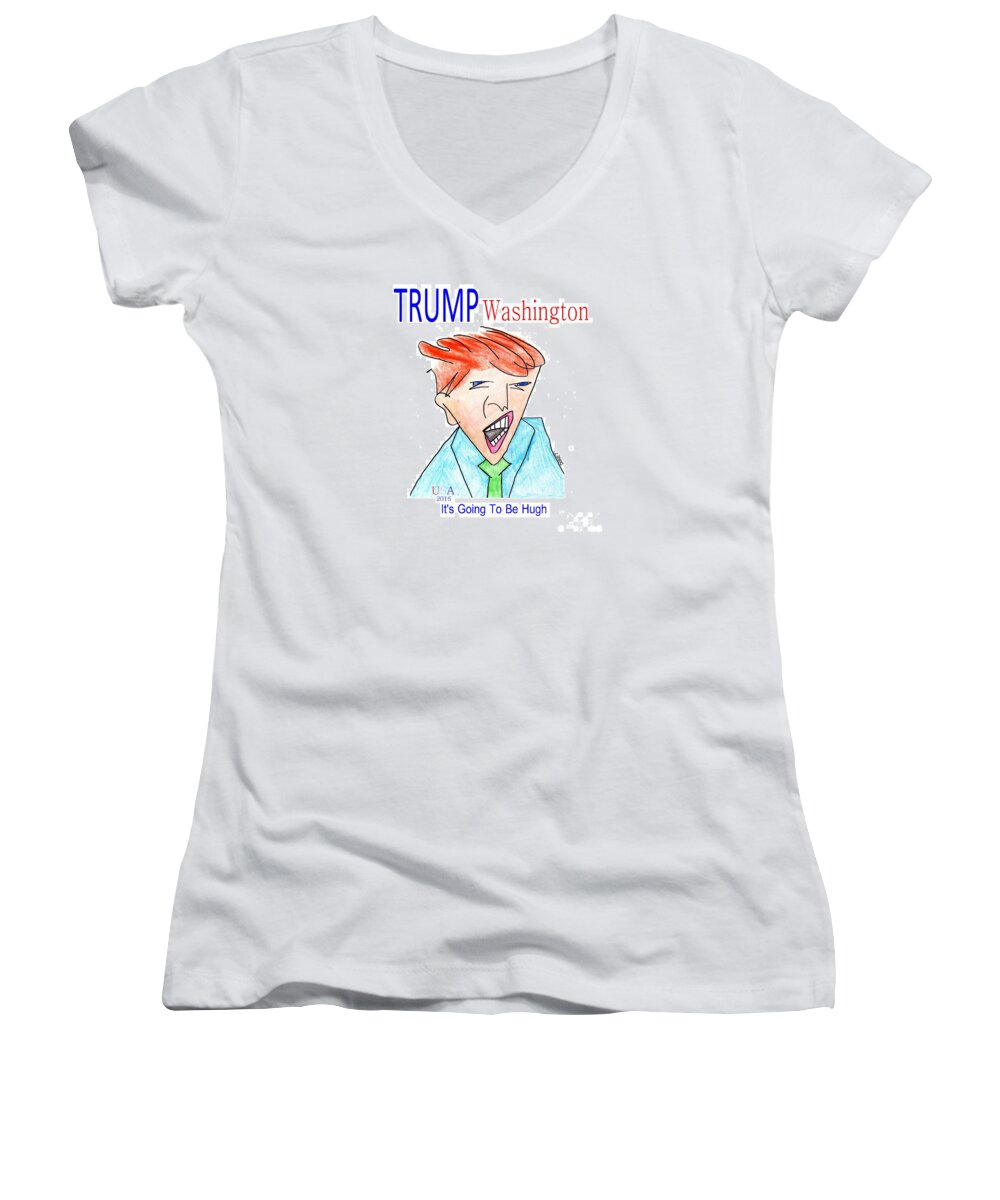 Donald Women's V-Neck featuring the painting Trump Washington by James and Donna Daugherty