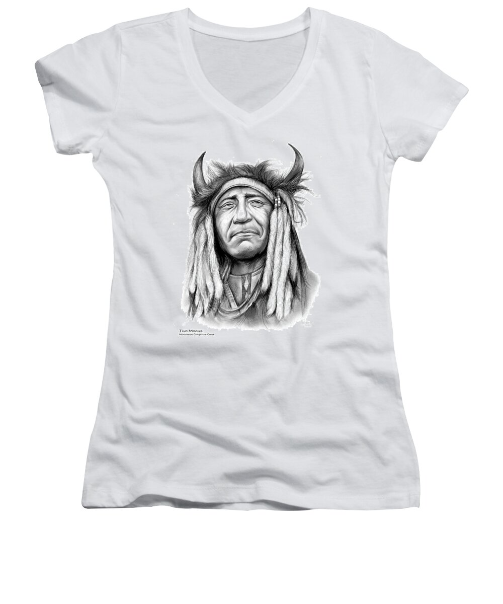 Cheyenne Women's V-Neck featuring the drawing Two Moons by Greg Joens