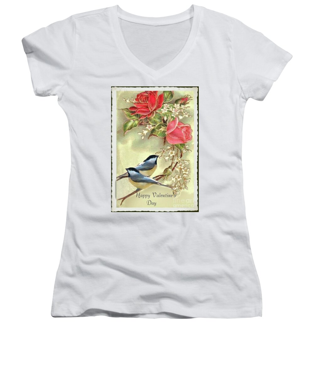 Valentine Day Women's V-Neck featuring the photograph Valentine Day Vintage Postcard by Janette Boyd