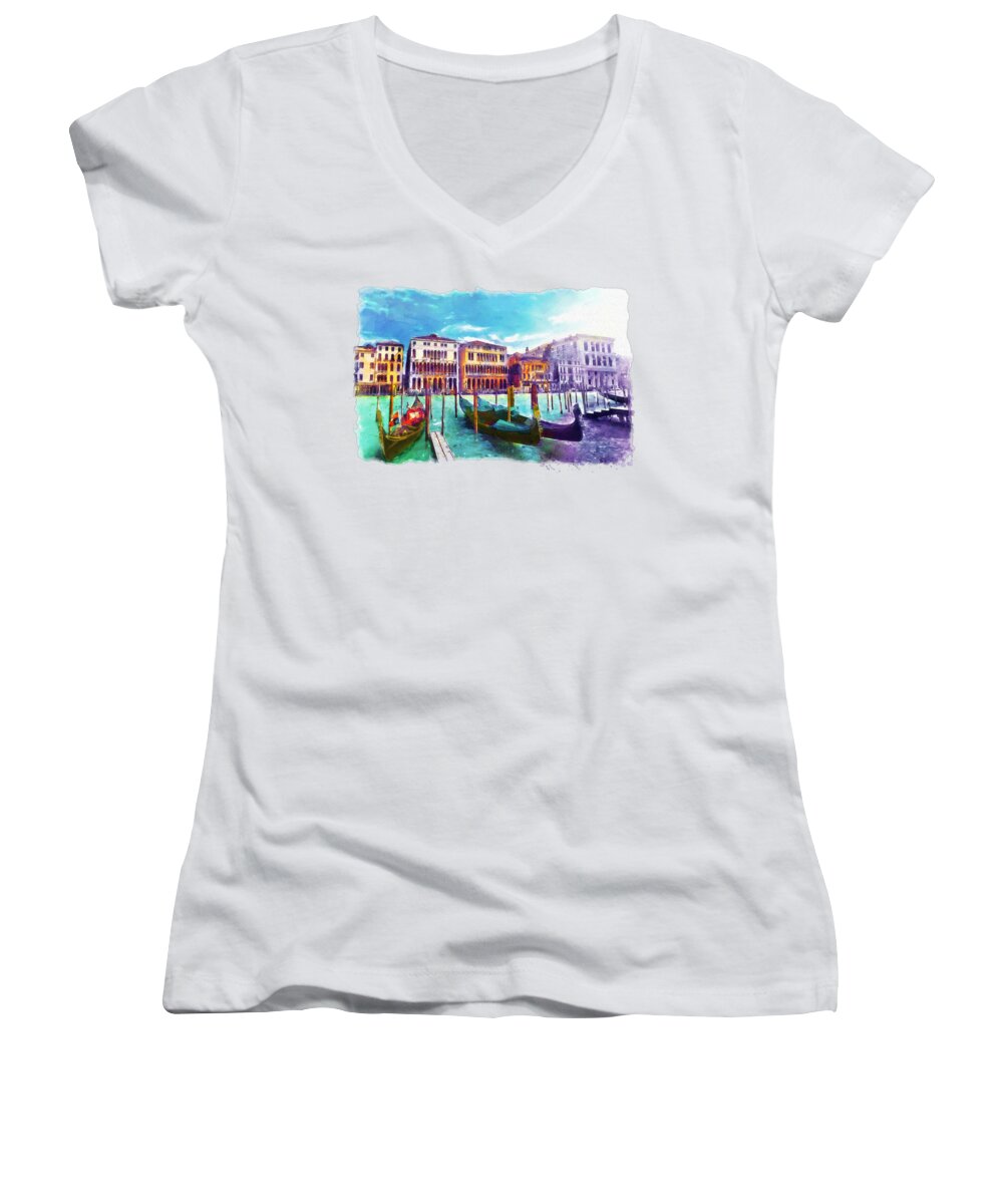 Marian Voicu Women's V-Neck featuring the painting Venice by Marian Voicu
