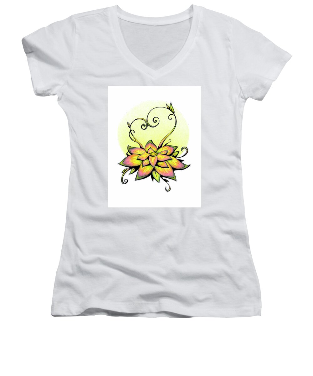 Flower Women's V-Neck featuring the drawing Vibrant Flower 8 by Sipporah Art and Illustration