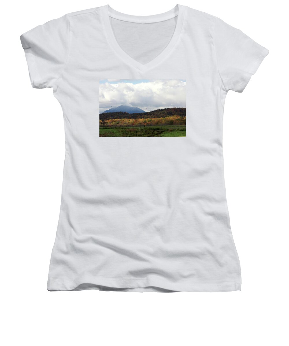 Landscape Women's V-Neck featuring the photograph View of Sharp Top in Blue Ridge Mountains by Emanuel Tanjala