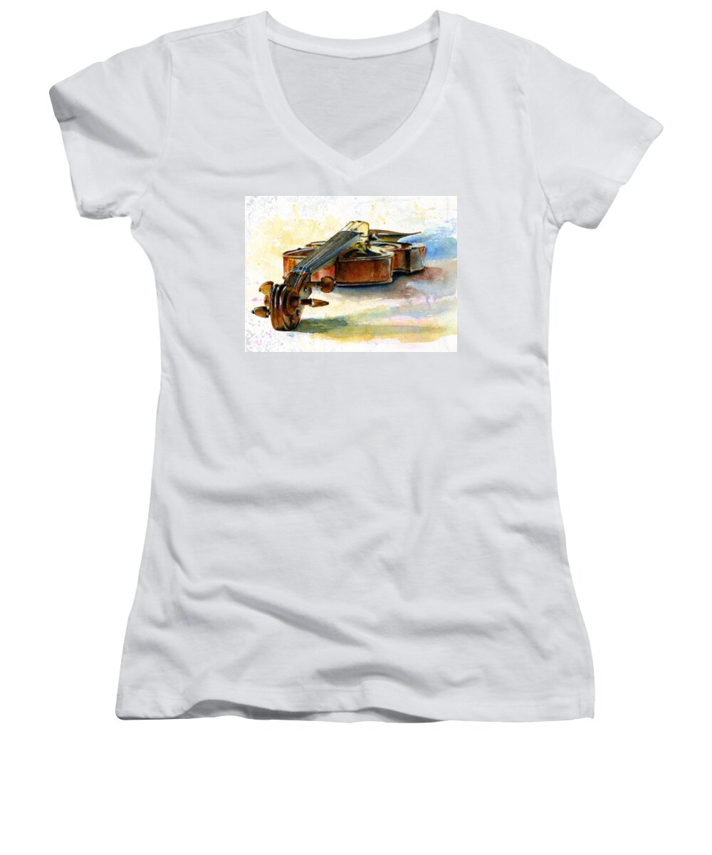 Violin Women's V-Neck featuring the painting Violin 2 by John D Benson