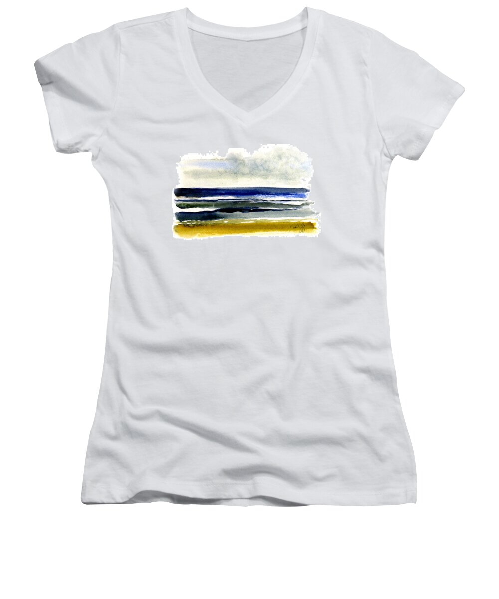 Virginia Beach Women's V-Neck featuring the painting Virginia Beach After the Storm by Paul Gaj