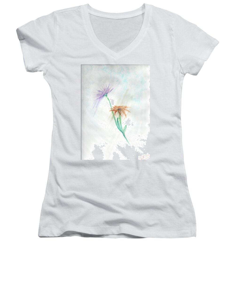Flowers Women's V-Neck featuring the painting Washing Away by Judy Hall-Folde