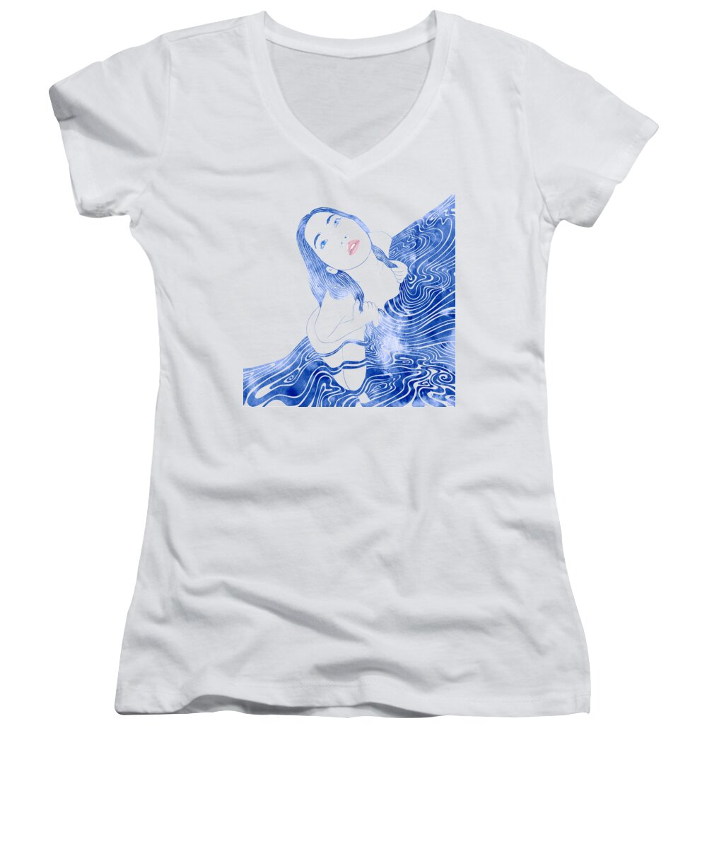 Beauty Women's V-Neck featuring the mixed media Water Nymph XCVII by Stevyn Llewellyn