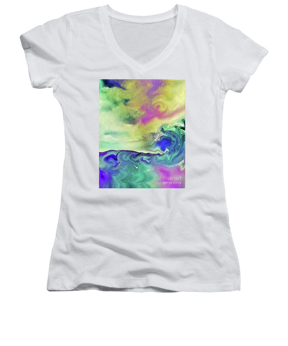 Oil Painting Women's V-Neck featuring the digital art Wave Dancer by Tracey Lee Cassin