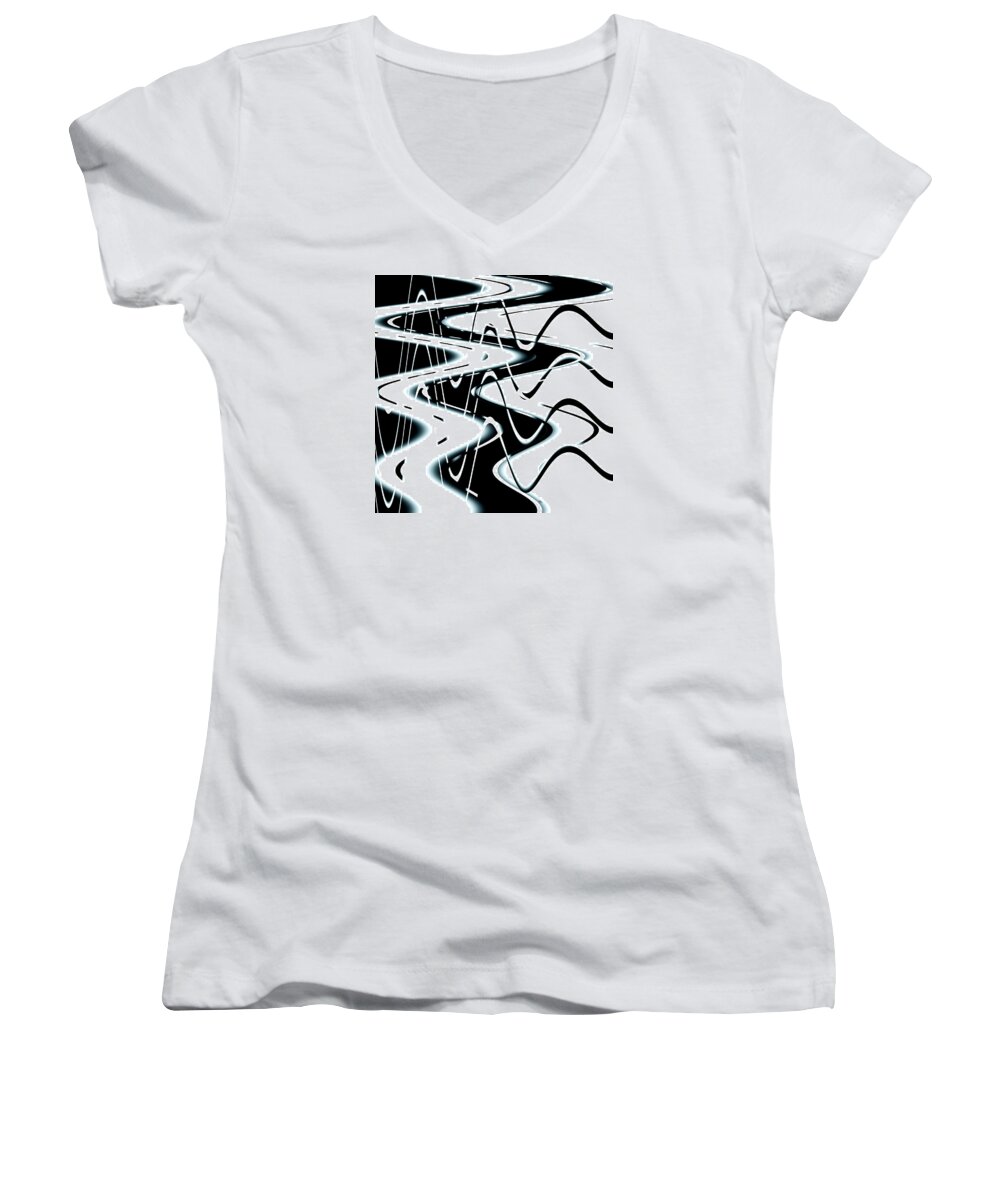 Black And White Women's V-Neck featuring the digital art Wavelengths by Adria Trail
