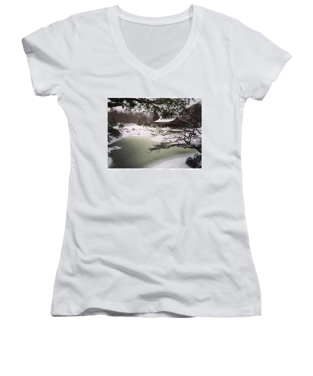 Play Women's V-Neck featuring the photograph We Got Married Here! #japaneseteahouse by Katie Cupcakes