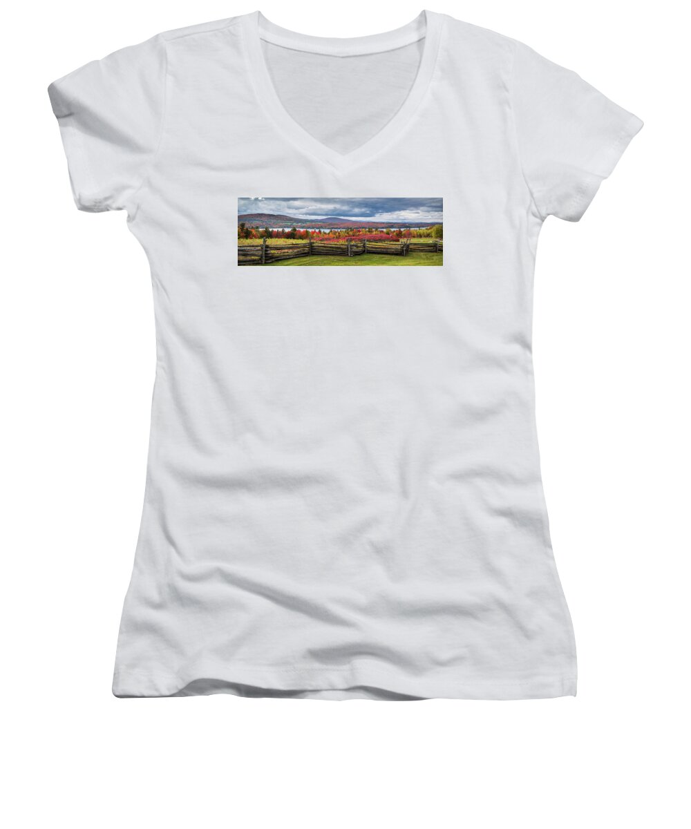 Vermont Women's V-Neck featuring the photograph Westmore Overlook by Tim Kirchoff