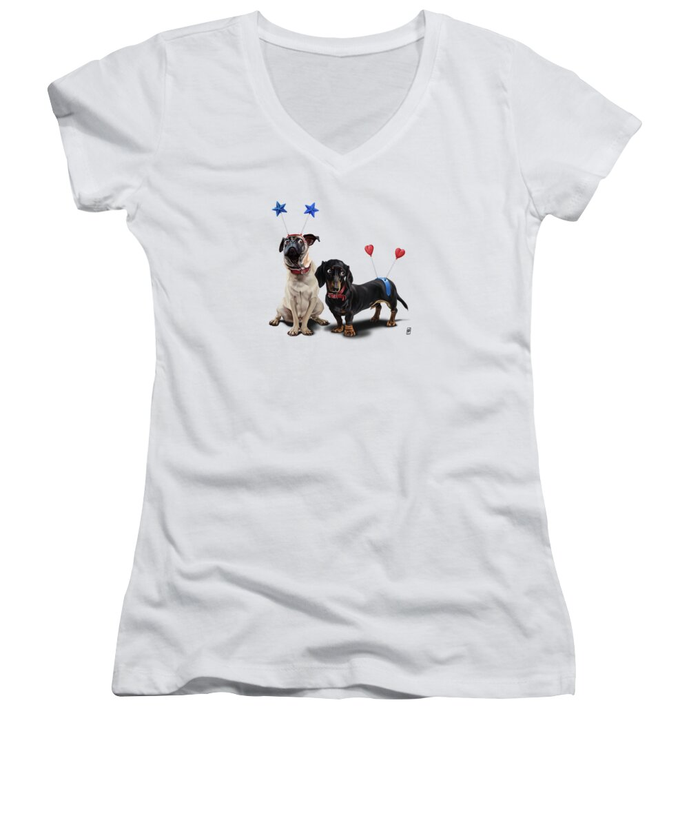 Illustration Women's V-Neck featuring the digital art What's the Deely? Wordless by Rob Snow