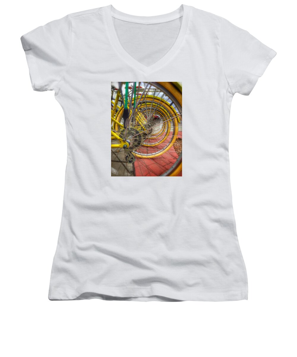 Bicycle Women's V-Neck featuring the photograph Wheels Within Wheels by Mark David Gerson