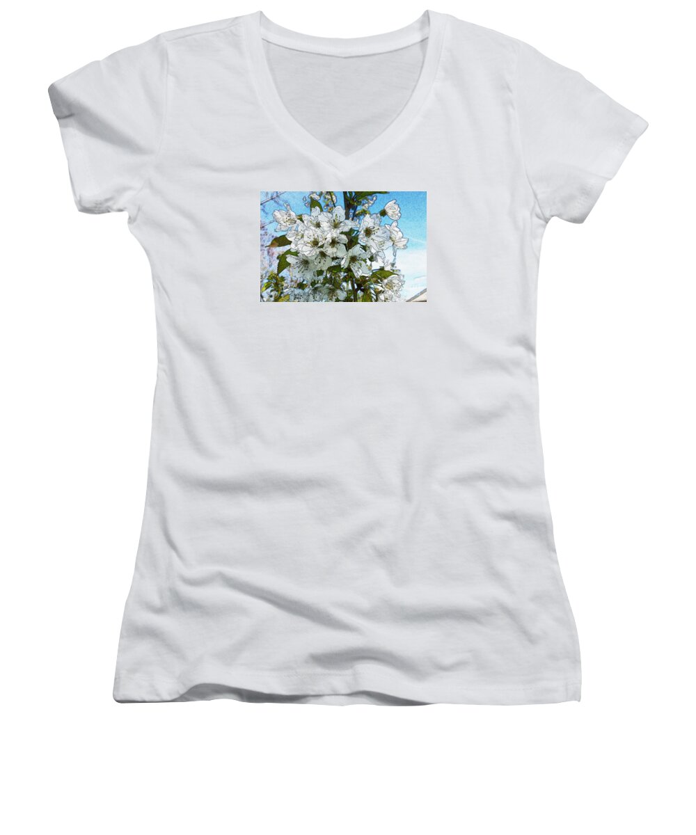 Bloom Women's V-Neck featuring the photograph White Flowers - Variation 1 by Jean Bernard Roussilhe