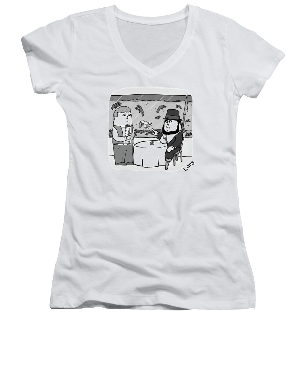 Captain Ahab Women's V-Neck featuring the drawing White Lobster by Lars Kenseth