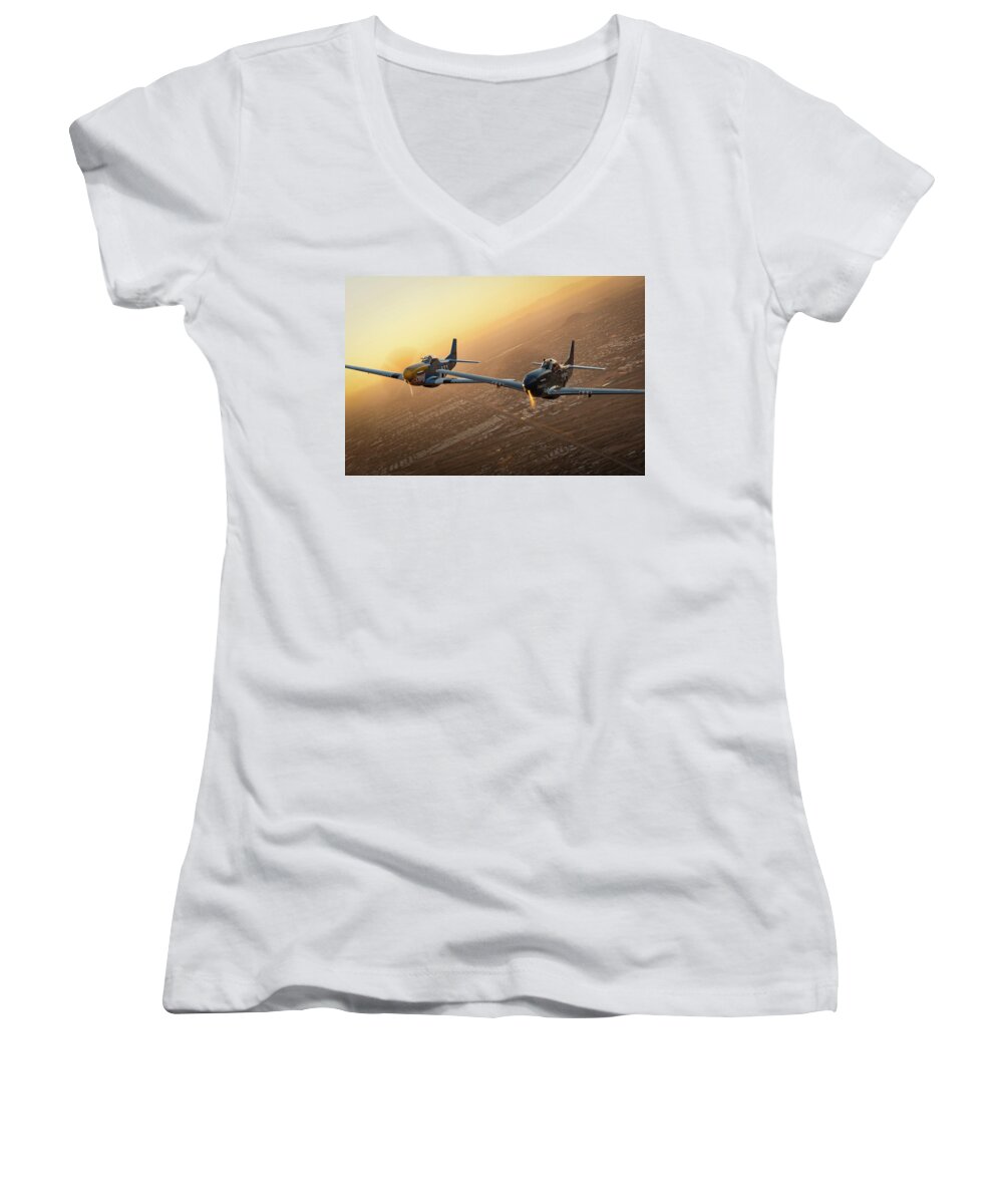A2a Women's V-Neck featuring the photograph Wingmen by Jay Beckman