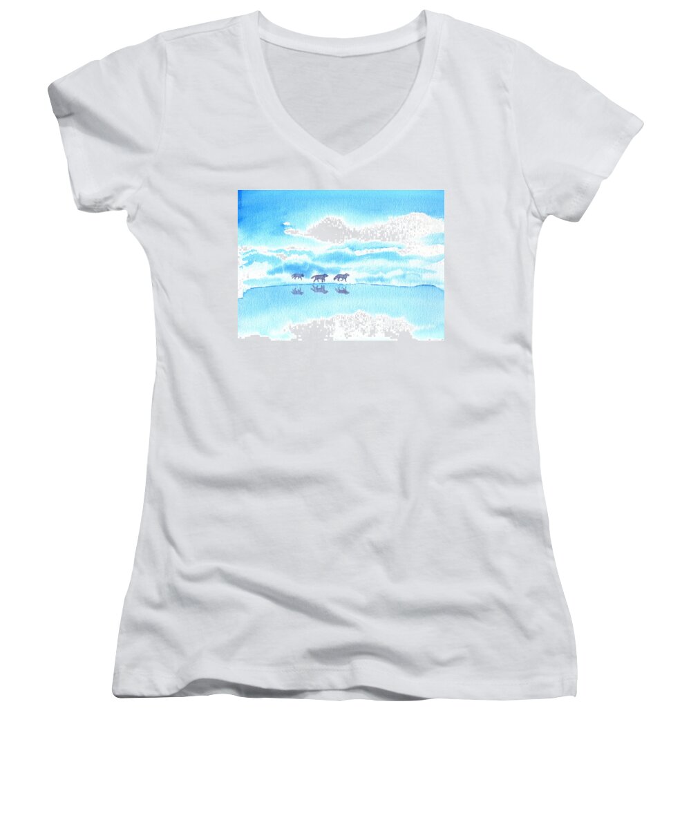 Winter Women's V-Neck featuring the painting Winter Reflection by Norman Klein
