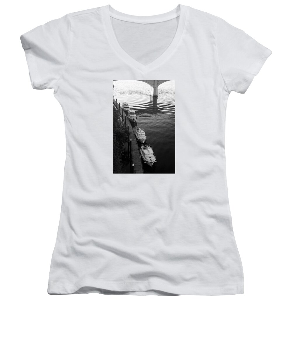 Boats Women's V-Neck featuring the photograph Yachts at Dock by George Taylor