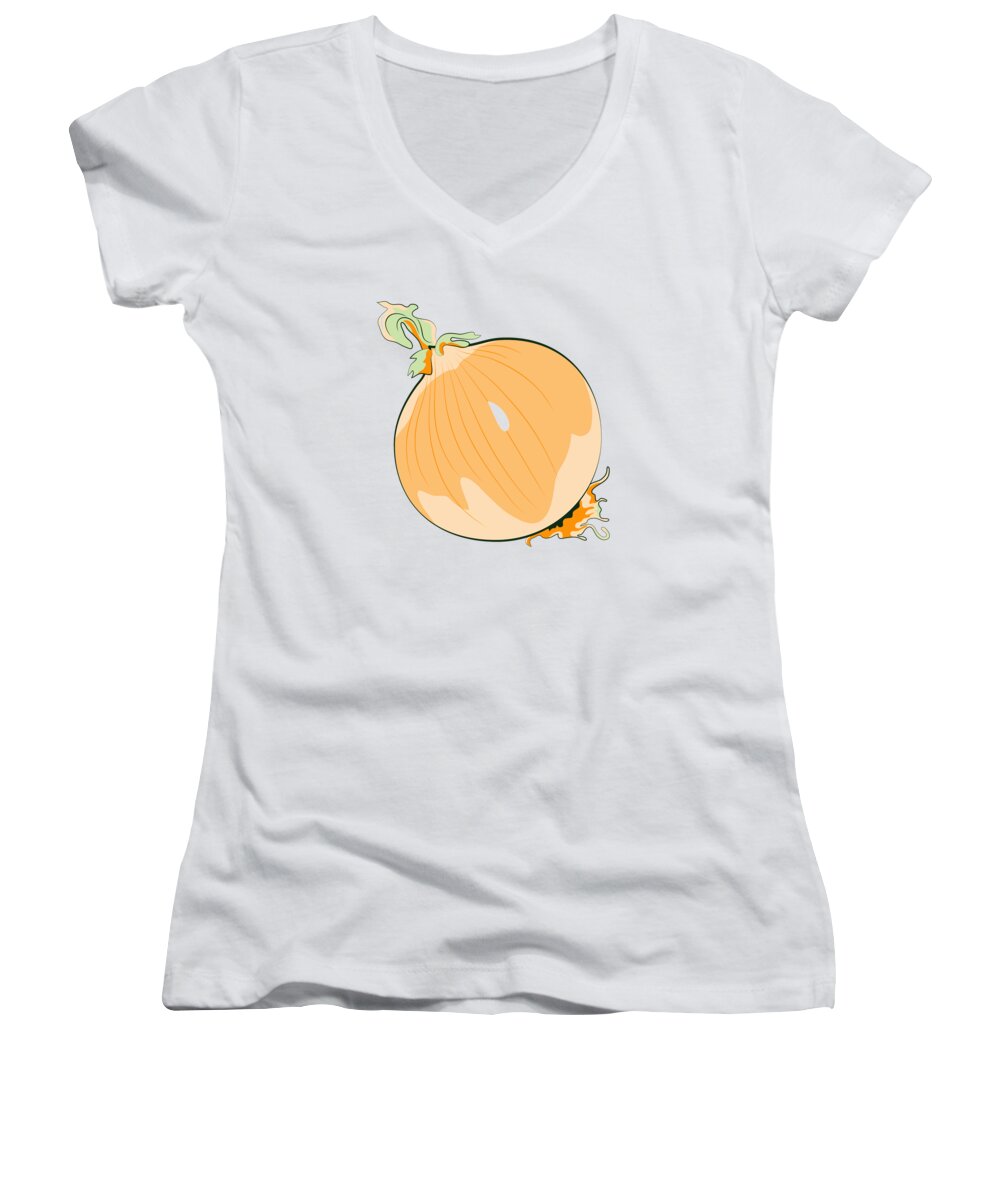 Onion Women's V-Neck featuring the digital art Yellow Onion by MM Anderson