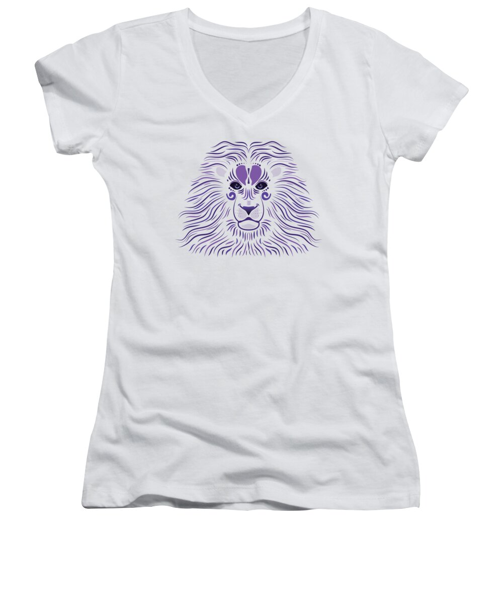 Abstract Women's V-Neck featuring the digital art Yoni The Lion - Light by Serena King