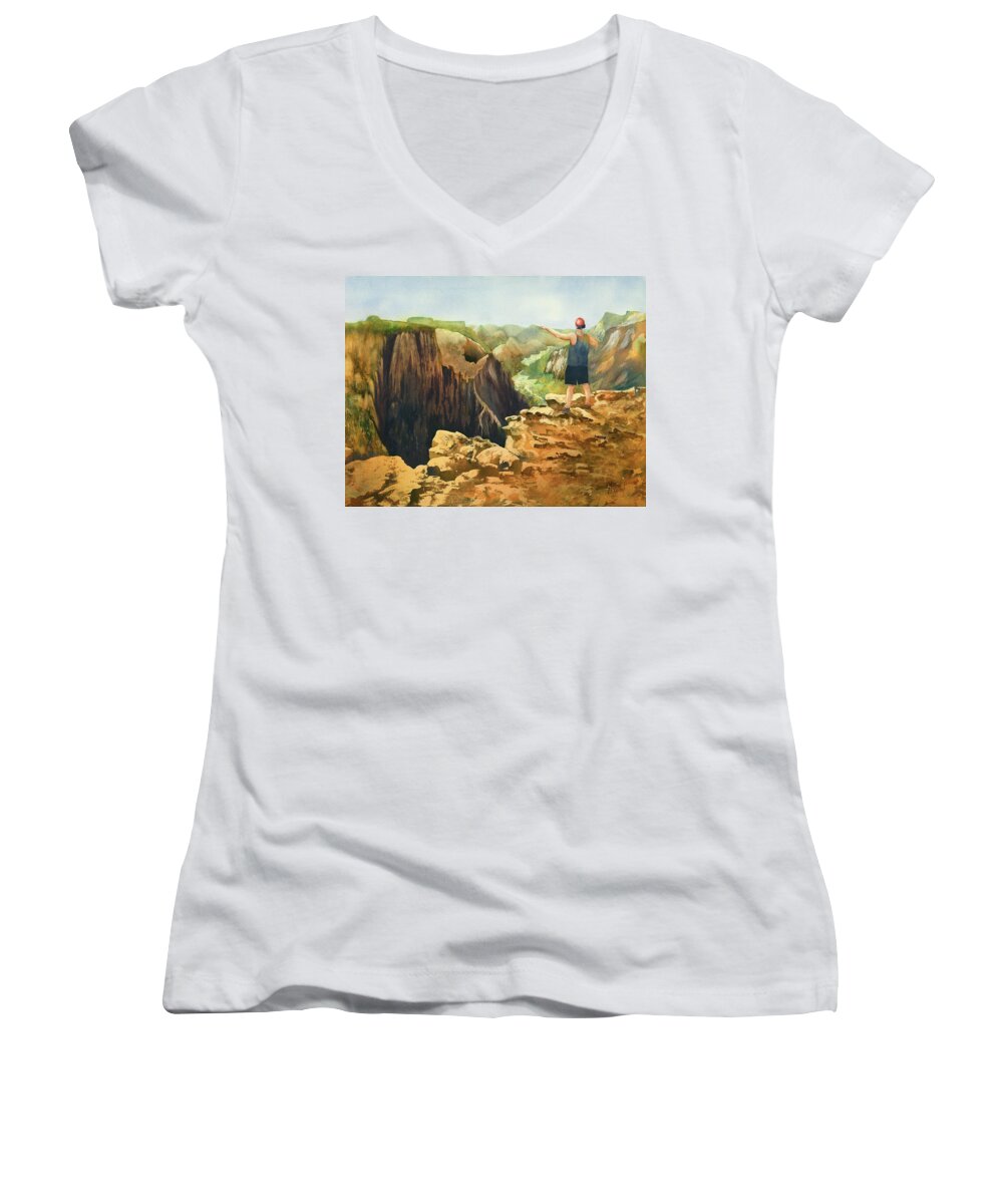 Southwest Women's V-Neck featuring the painting Zoom by Johanna Axelrod