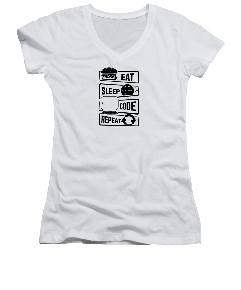 Html Women's V-Neck featuring the digital art Eat Sleep Code Repeat Computer Programmer CLI #1 by Mister Tee