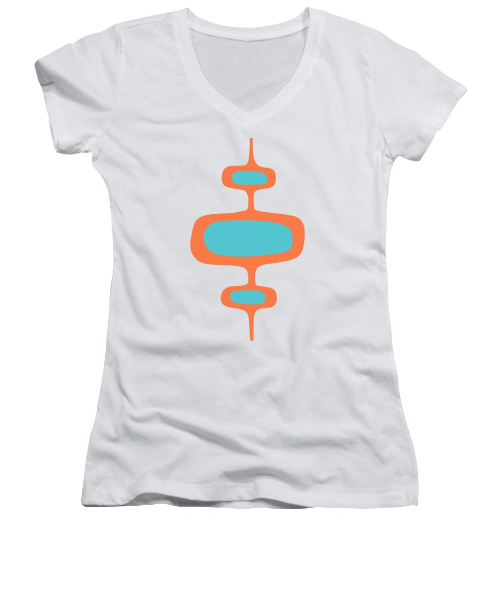 Mid Century Modern Women's V-Neck featuring the digital art Mod Pod One in Turquoise and Orange by Donna Mibus