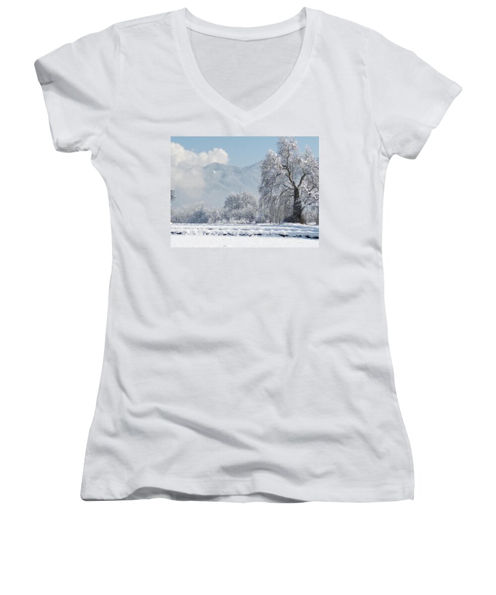  Women's V-Neck featuring the photograph The Snow Story #1 by Jacob
