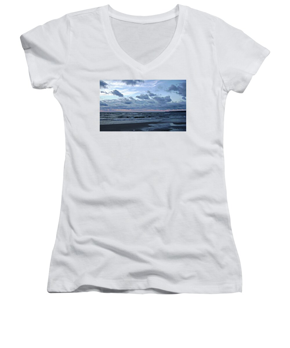 All Beached Up Women's V-Neck featuring the photograph All Beached Up #2 by Cyryn Fyrcyd