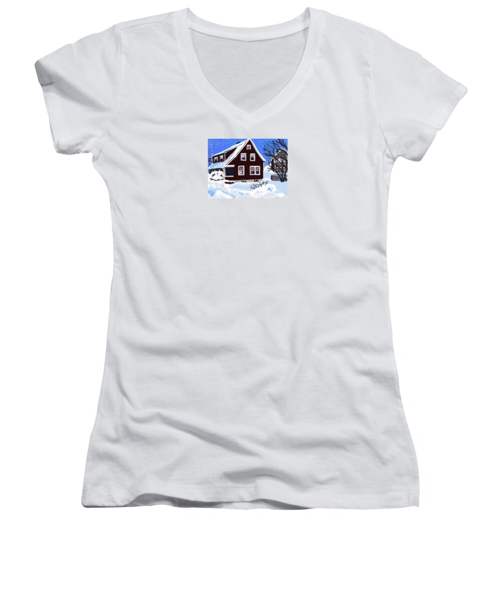 House Women's V-Neck featuring the painting 22 Hillside Avenue by Jean Pacheco Ravinski