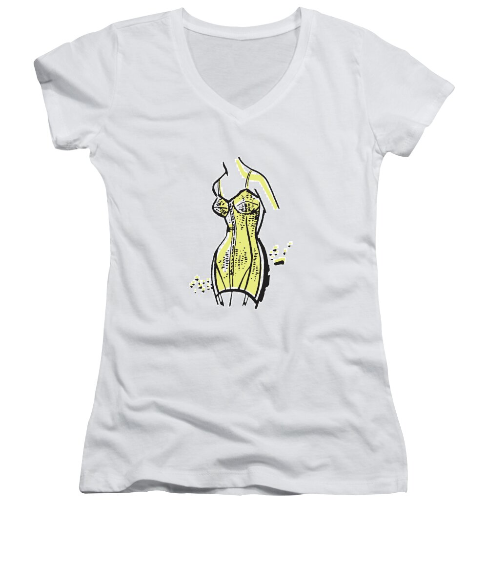 Apparel Women's V-Neck featuring the drawing Woman Posing in Undergarments #3 by CSA Images
