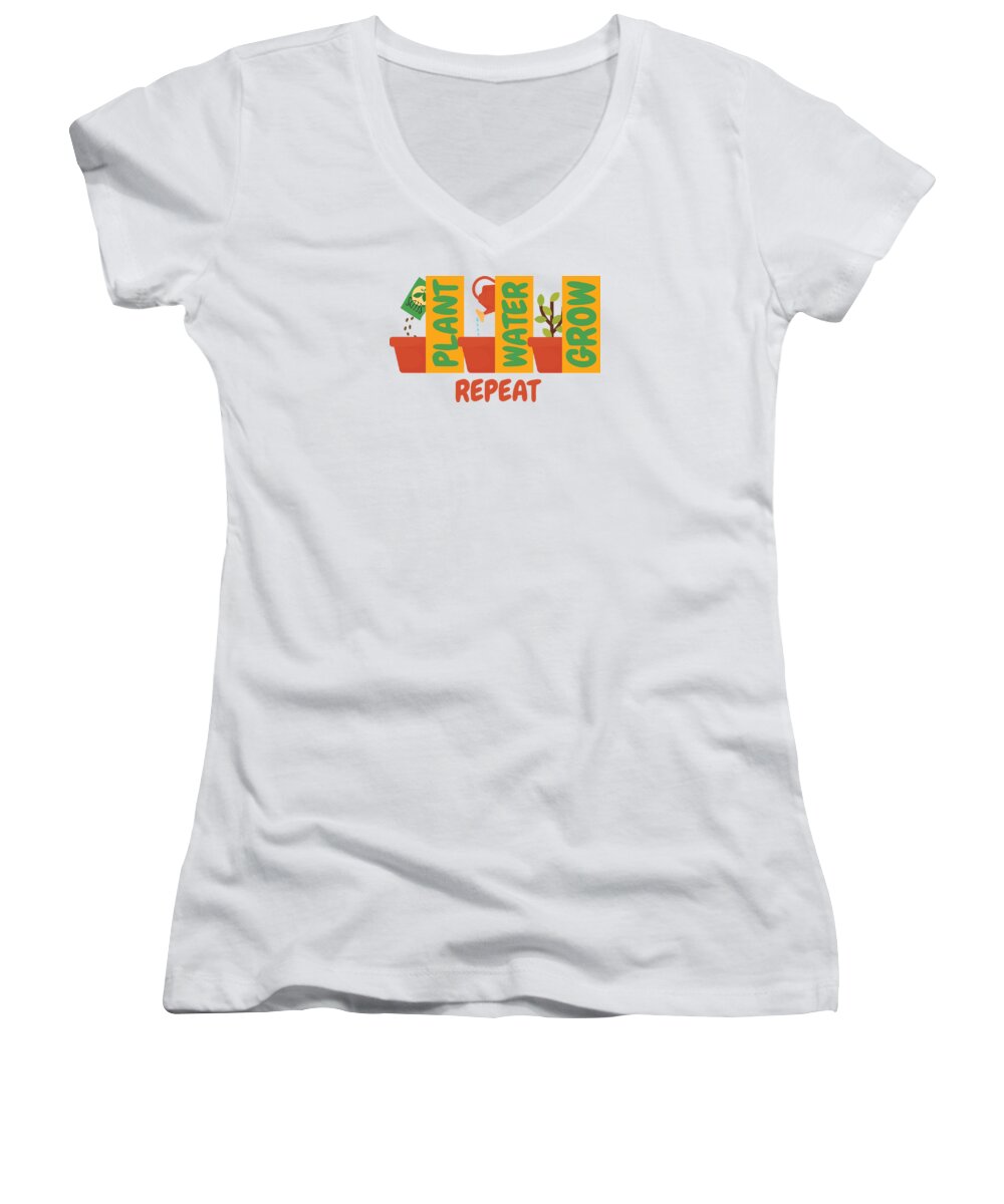 Water Women's V-Neck featuring the digital art Plant Water Grow Repeat Gardener Nature #5 by Mister Tee