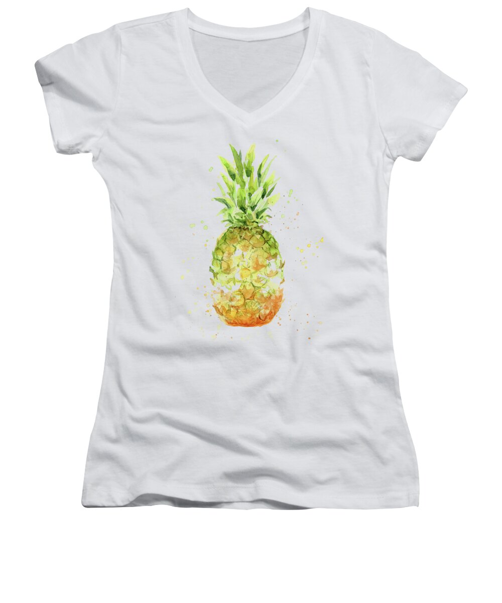 Pineapple Women's V-Neck featuring the painting Abstract Watercolor Pineapple by Olga Shvartsur