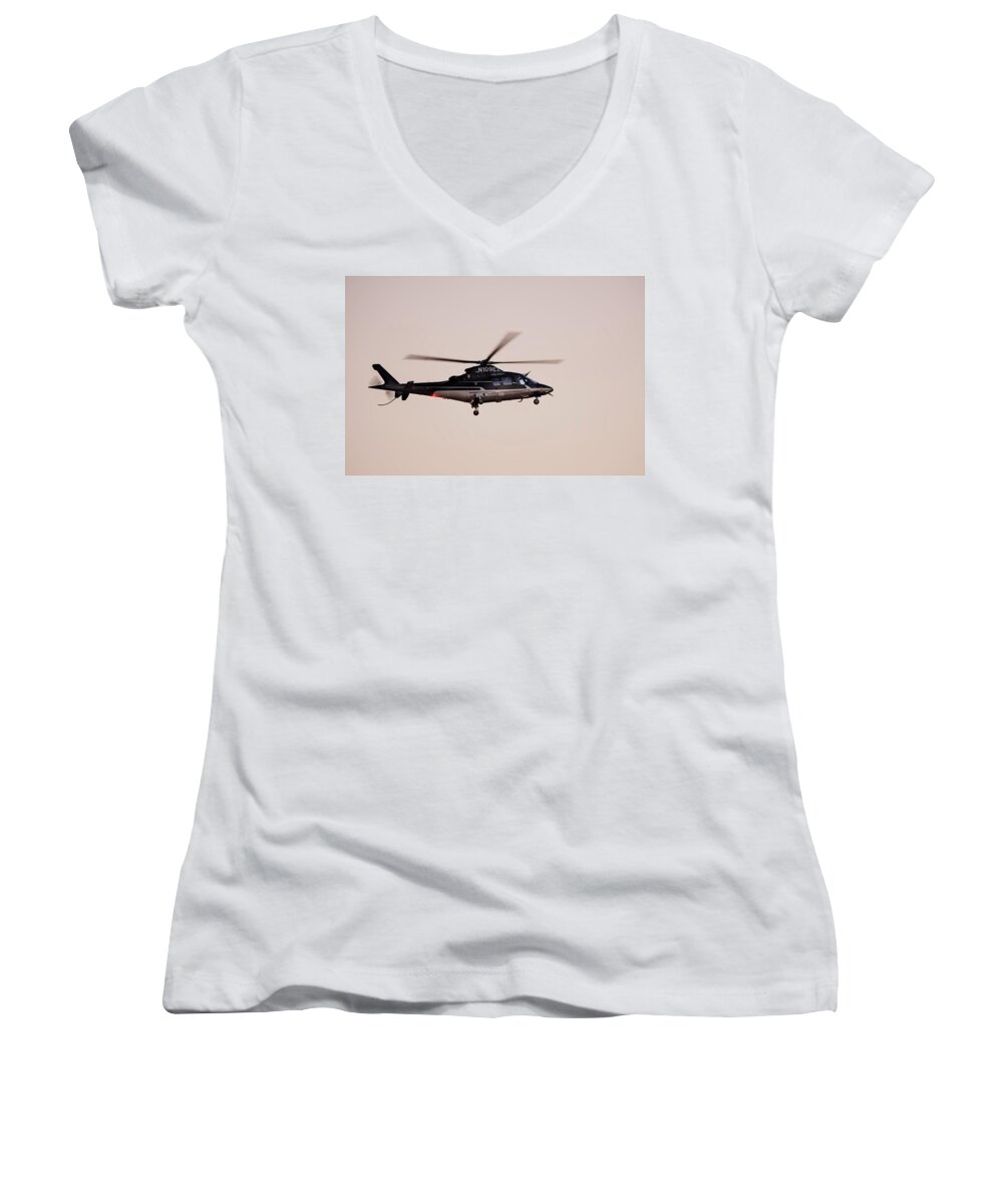  Aircraft Women's V-Neck featuring the photograph AGUSTA SPA Helicopter by James David Phenicie